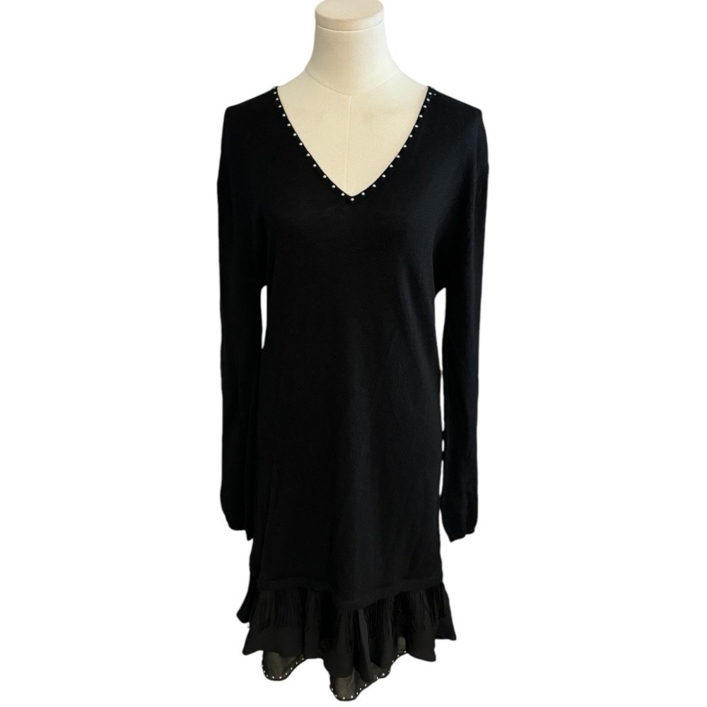 TWINSET Black Dress Studs Sweater Mini Abito Size XS 4 S Party Cashmere Wool
